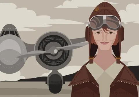 Amelia earhart first female aviator Stock Illustration