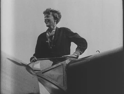 Amelia Earhart Greets Crowd After 1932 Solo Transatlantic Flight Stock Footage 149790135