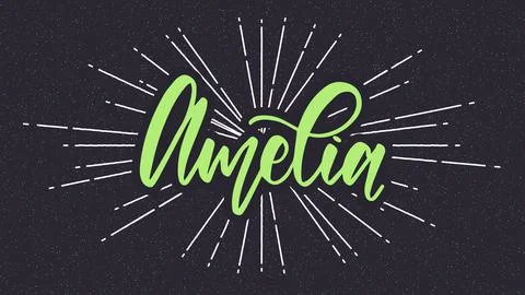 Amelia Name Vector Typography with Starburst Ilustração Stock