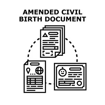 Amended civil birth document concept for legal registration イラスト素材