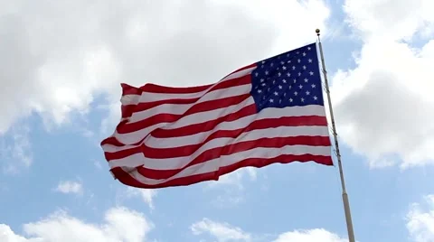 Amercan Flag Blowing in Wind Stock Footage 5512170