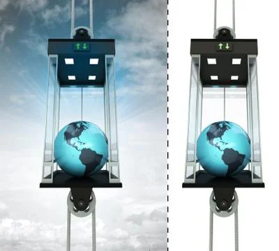 America earth globe in sky elevator concept also isolated one illustration Stock Illustration