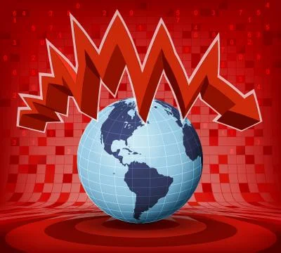 America earth globe under red descending zig zag arrow vector illustration Stockillustratie