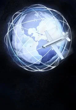 America earth globe view with flying plane illustration Stock-Illustration