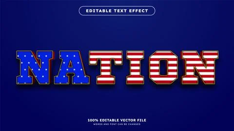 America Editable Text Effect with American Flag in 3d Typography Vector Stock Illustration