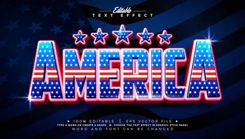 America Editable Text Effect Design Vector Graphic Style with USA Flag Patter Illustrazione stock