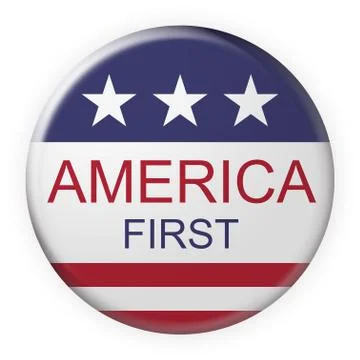 America First Motto Button With US Flag, 3d illustration on white background Stock Illustration
