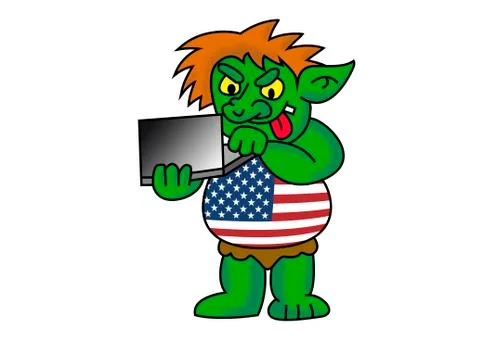 America internet troll. Funny cartoon illustration of green USA hacker 스톡 일러스트