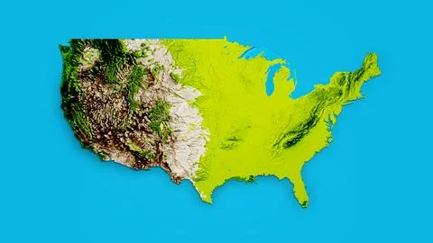 America Map 3d Relief map of United States - 3D Illustration Stockillustratie