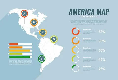 America map infographic in flat design Stock Illustration