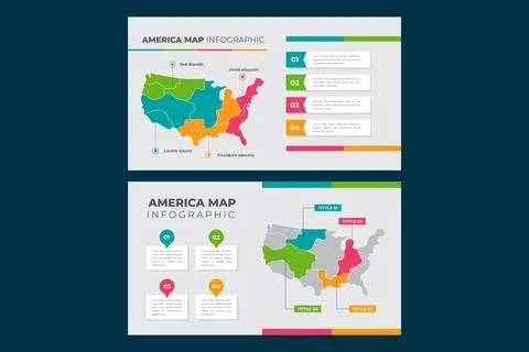 America map infographic in flat design Stock Illustration