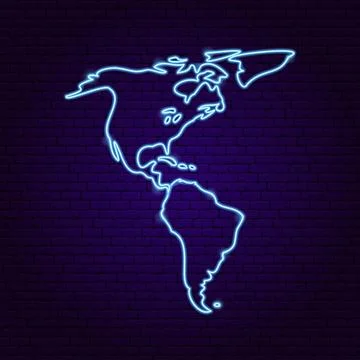 America Map Neon Continent Stock Illustration