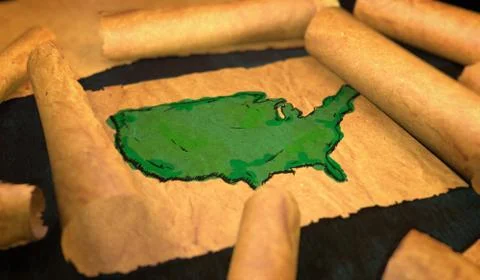 America Map Painting Unfolding Old Paper Scroll 3D Illustrazione stock