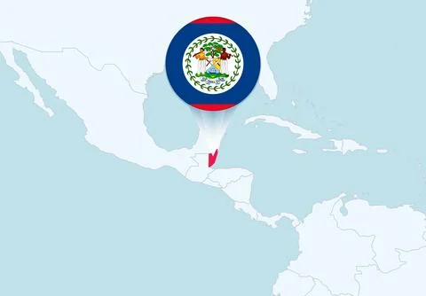 America with selected Belize map and Belize flag icon. Stock Illustration