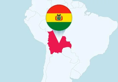 America with selected Bolivia map and Bolivia flag icon. 스톡 일러스트