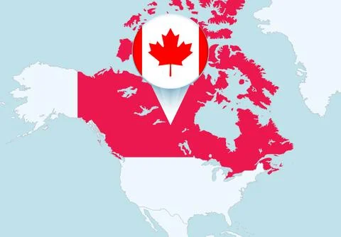 America with selected Canada map and Canada flag icon. Stock Illustration