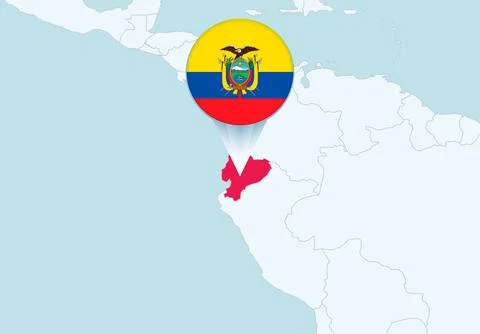America with selected Ecuador map and Ecuador flag icon. 스톡 일러스트