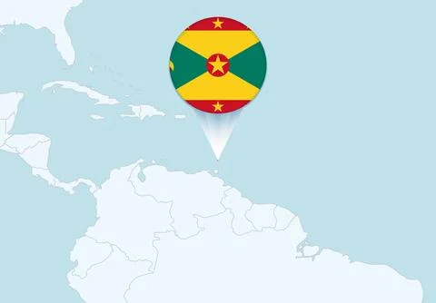 America with selected Grenada map and Grenada flag icon. Stock Illustration