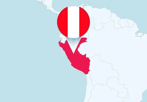 America with selected Peru map and Peru flag icon. Stock Illustration