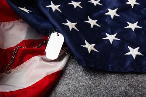 America United States flag and chain dog tags Stock Photos