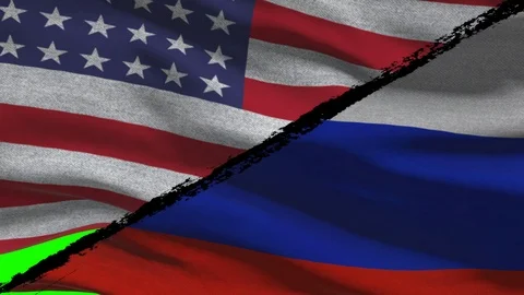 America VS Russia Flags Stock Footage 88513932