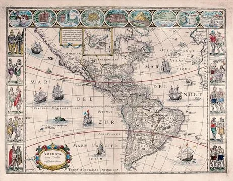 Americae Nova Tabula, Antique Map of the Americas, 17th Century Map Stock-Illustration