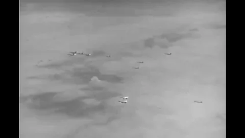 An American Air Force Bomb crew use radar to identify Mt Fuji while enroute to Stock Footage 120397236