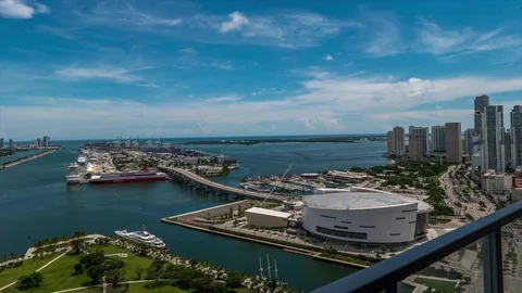 American Airlines Arena Timelapse Miami Downtown Stock Footage