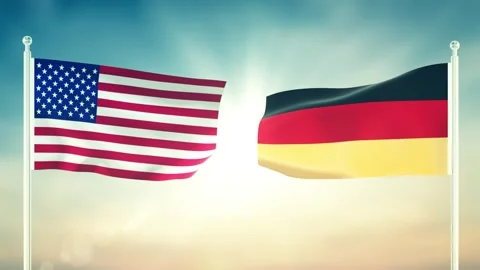 The American and German flags wave. Stock Footage 297347181