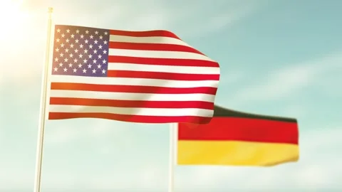 The American and Germany flags wave. Stock Footage 297345919