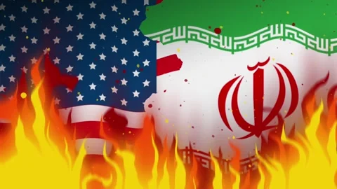 American and Iranian flags with dramatic fire overlay Stock-Footage 329948183