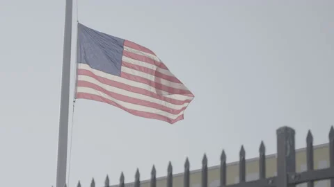 American and Ohio State Flags Blowing in the Wind Stock Footage 154003716