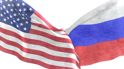 American and Russian flags Stock Footage 48816362