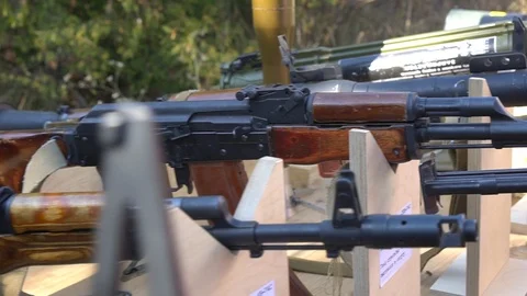 American and Soviet machine guns Stock Footage 117105040