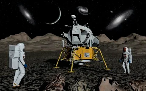 American Apollo astronauts on the lunar surface. Stock Illustration
