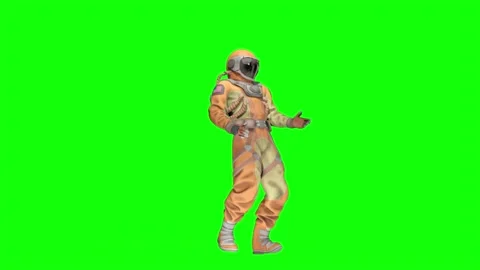American astronaut is dancing the robot dance on chroma key background Stockbeeldmateriaal 171597168