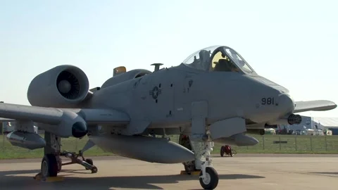 American attack aircraft A-10 Thunderbolt (nickname - Warthog). MAKS-2011 Stock Footage 208351511