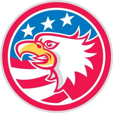 American Bald Eagle Head Flag Circle Retro Stock Illustration