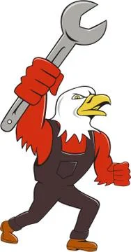 American Bald Eagle Mechanic Spanner Cartoon Stock Illustration