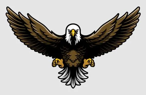 American Bald Eagle with Open Wings and Claws in Cartoon Style Illustrazione stock