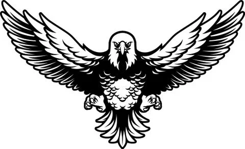 American Bald Eagle with Open Wings and Claws in Cartoon Style Illustrazione stock