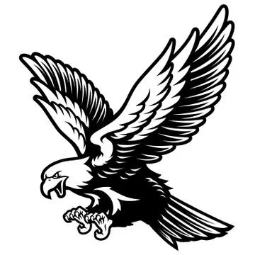 American Bald Eagle with Open Wings and Claws in Cartoon Style Stock Illustration