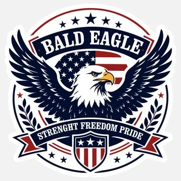American Bald Eagle Strength Freedom Pride Circular Sticker Stock Illustration
