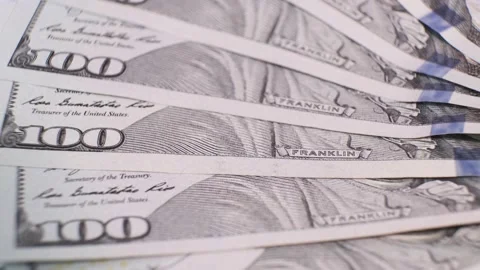 American Banknotes of 100 Dollars on Rotating Table. Closeup, Video stock 138708705