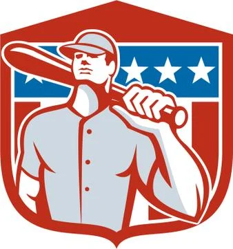 American baseball batter bat shield retro Stock Illustration