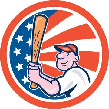 American baseball player batting circle cartoon Stock Illustration