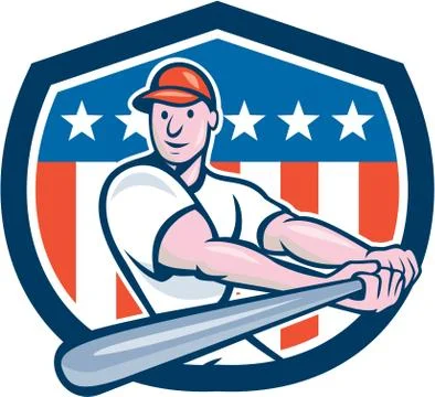 American baseball player batting shield cartoon. Stock Illustration