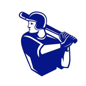 American Baseball Player Batting Side Retro Stock Illustration