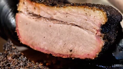 American BBQ Beef Brisket Slow Cooked Barbecue Meat Close Up 動画素材 342583420