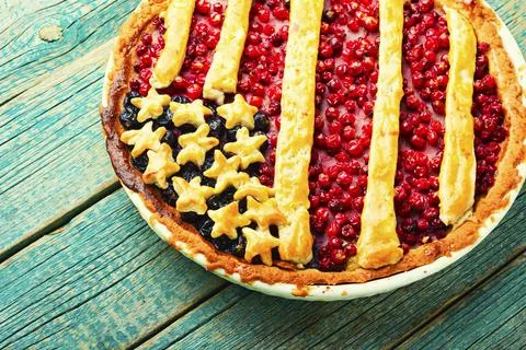 American berry pie,wooden table Stock Photos
